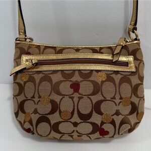 VTG Y2K Coach Signature Secret Admirer Canvas Mini Crossbody Bag Hearts Tan Gold
